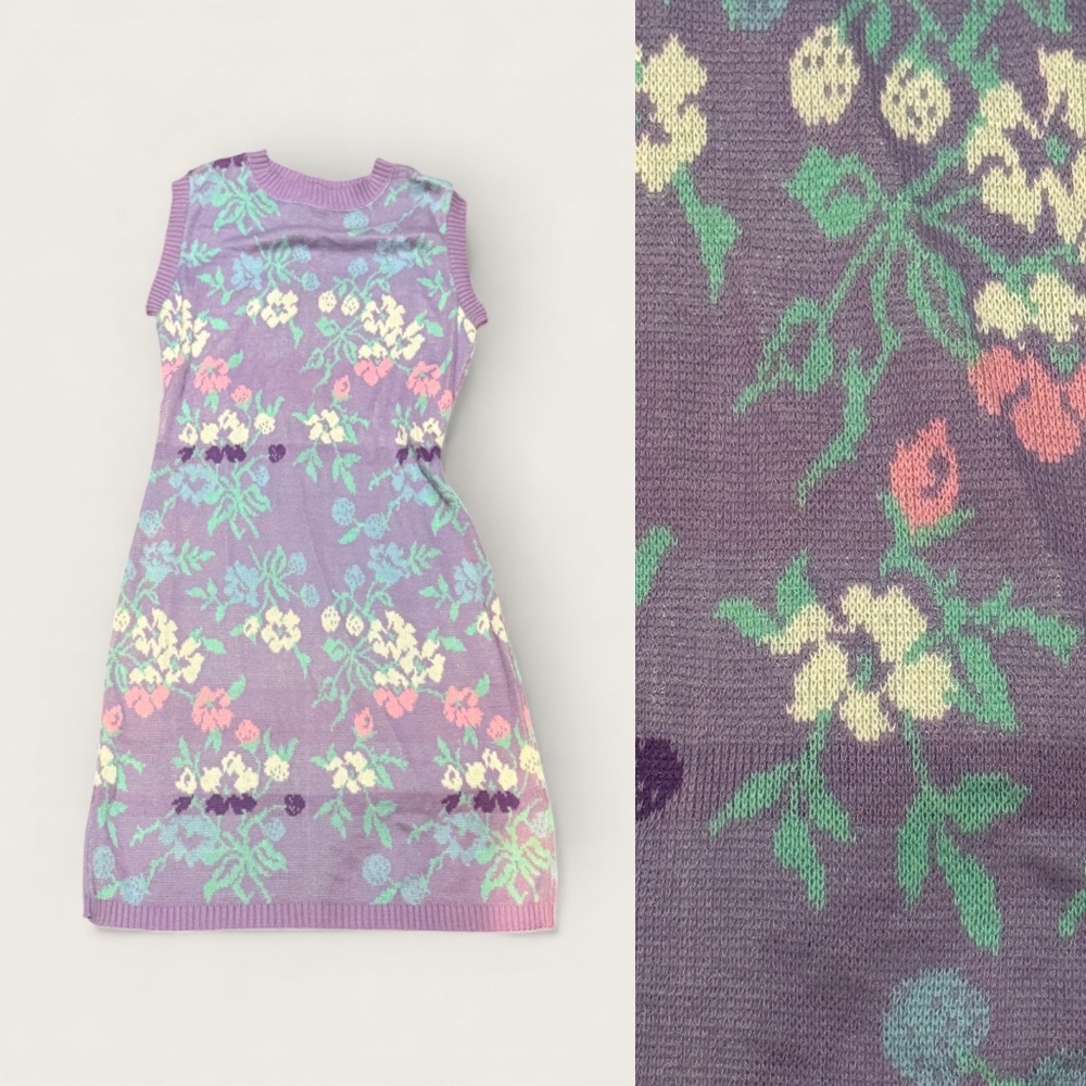 VTG 80s BETSEY JOHNSON Punk Label Floral Knit Dress Lavender Purple Open Back OS